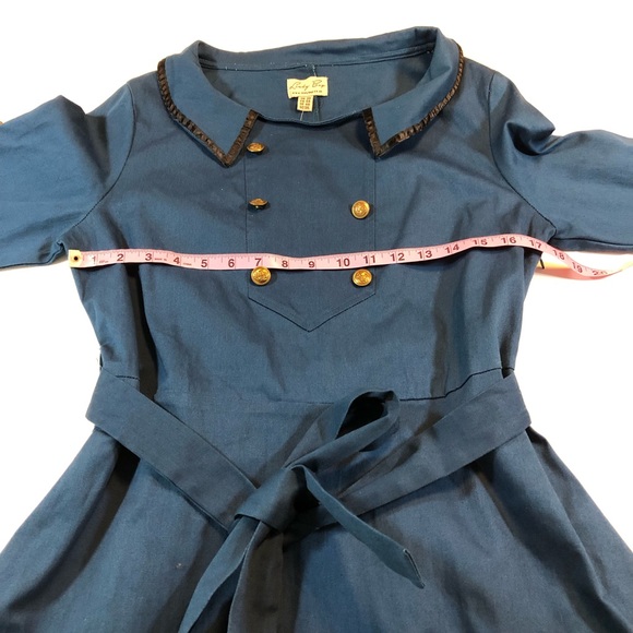 Lindy Bop Teal Gold Button Long Roll-Tab Dress 3XL - Picture 7 of 8